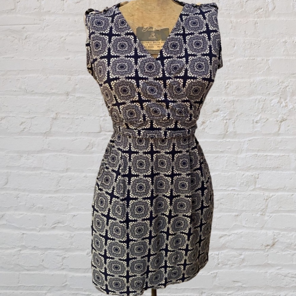 Banana Republic Navy White Print Sleeveless Dress